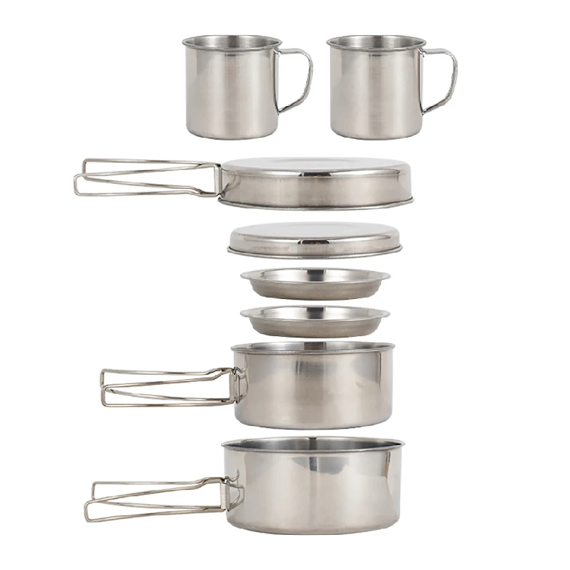 Camping Cooking Pots And Pans Set - 8pcs/Set Camping Cookware Mess Kit Stainless